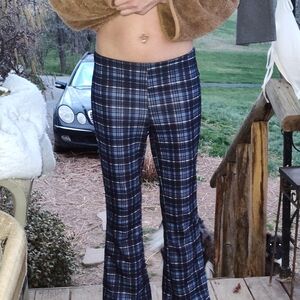 Blue Plaid Flared Pants